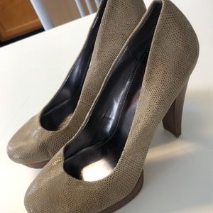Taupe High Heels with Wood Platform